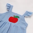 thumbnail image 4 of ZEHJUHAN Baby Girl Outfit Apple Applique Dress & Shorts Set Ruffle Sleeves Summer of School Outdoor Activities Blue，9-12M, 4 of 7