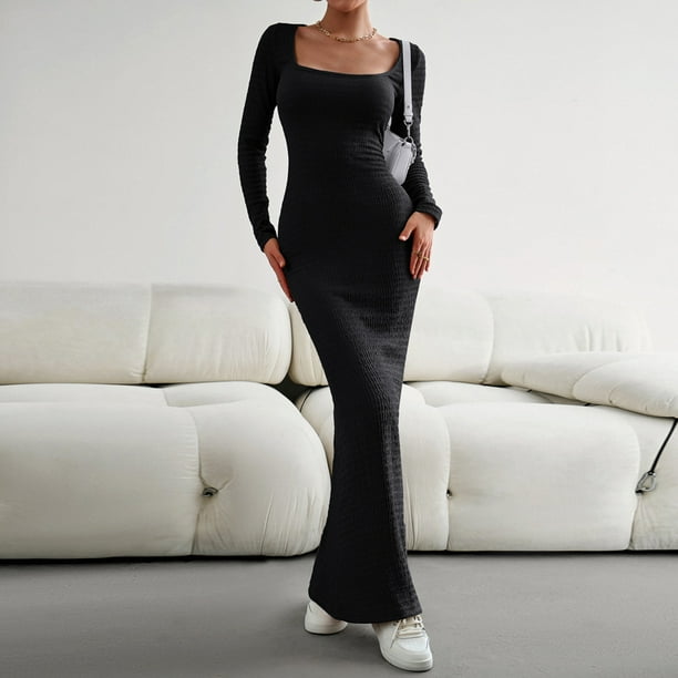 Vestido ajustado para damas Color sólido Túnica Maxi Vestido Casual Estilo sexy Traje diario Hugtrwg Para estrenar