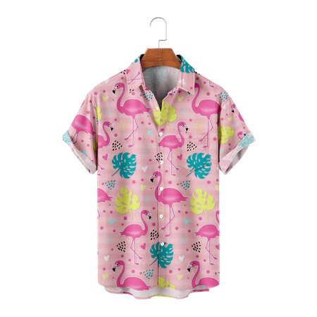 

MLFU Adult Kids Beach Aloha Casual Holiday Flamingo Shirt Casual Chest Pocket T-Shirts Breathable Bowling Shirts Plus Size Men