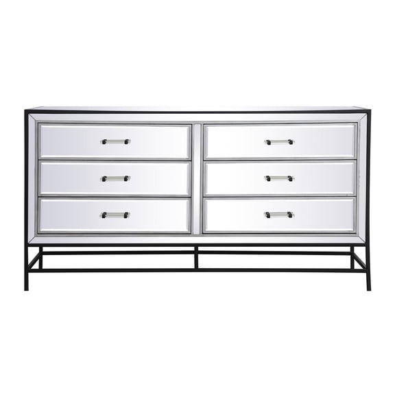 Elegant Decor 60 inch mirrored 6 drawers chest in black