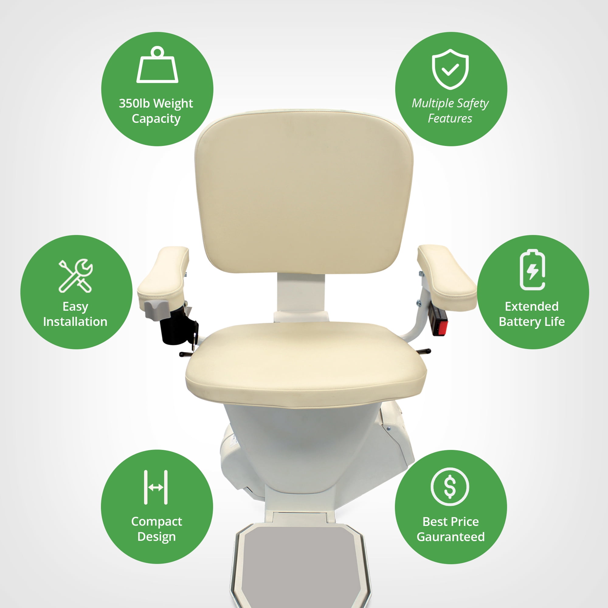 AmeriGlide Rave 2 Self Installable Stair Lift, 350lb Capacity, Flip-Up Swivel Seat, Footrest Sensor