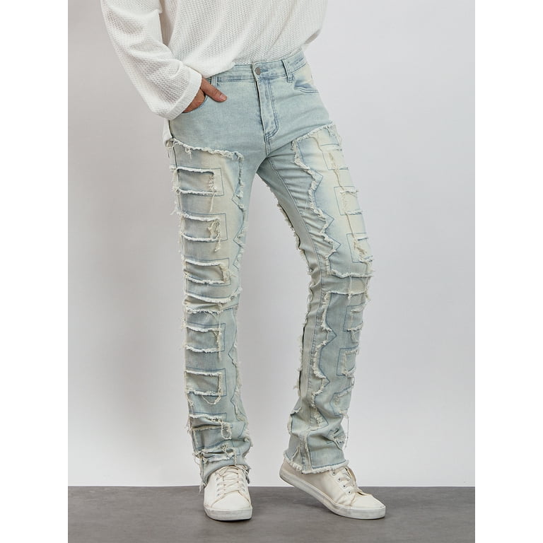 Men's Ripped Jeans Y2k Distressed Destroyed Straight Denim