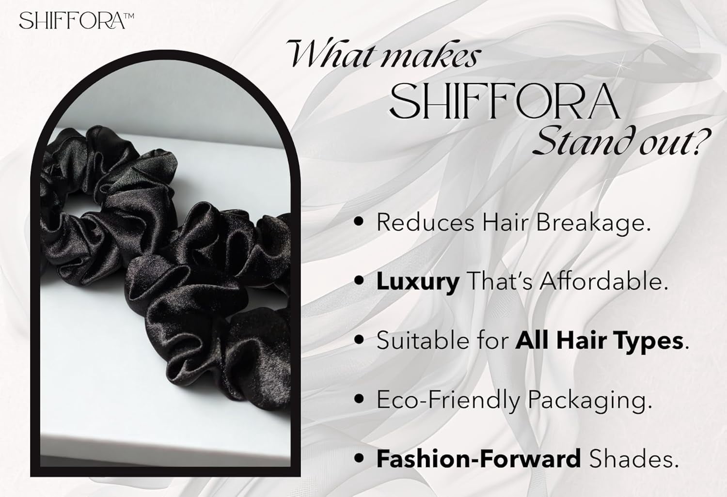 -Satin Silk Scrunchies for Women, Soft Hair Ties, No Damage No Crease - Gentle Elastic Bands for All Hair Types (Black) [Pack of 5]