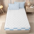 thumbnail image 4 of Homewish Contemporary Gingham Zipper Twin Comforter Sets with Fitted Sheet and 2 Pillowcases, Minimalist Checkered Zipper Bedding Set, Light Blue,Reversible,4-Piece, 4 of 6