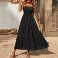thumbnail image 5 of Up to 30% off Clearance! Zanvin Fall Dresses 2022, Women Maxi Dress, Summer Beach Sundresses, Bohemian Spaghetti Strap Smocked Tiered Sleeveless Long Dresses, Black, S, 5 of 7
