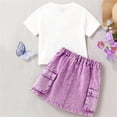 thumbnail image 6 of Girl Skirt Set Two Piece Summer Outfits Girls Pants Size 5 Short Sleeve Graphic Tee Shirt and Mini Skirt Girls Clothes Size 4-5 Years Purple, 6 of 7