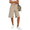 thumbnail image 5 of Hurxie Bermuda Shorts for Women Knee Length High Waisted Linen Elastic Waist Summer Dressy Casual Long Chino Shorts Khaki,L, 5 of 6