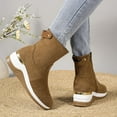 thumbnail image 4 of Rokment Womens Platform Wedge Mid Calf Boots with Side Zipper Stylish Casual Suede Mid Heel Walking Work Short Booties Fall Winter Brown Size 8, 4 of 7