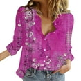 thumbnail image 2 of Pink Women Shirts, Womens V Neck Roll Up Sleeve Button Down Blouses Tops,Women Shirts S, 2 of 4