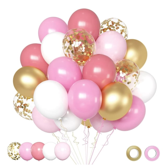Juego de globos con forma de confeti AIOZX, oro rosa, 50 unidades, 30 cm, con cintas