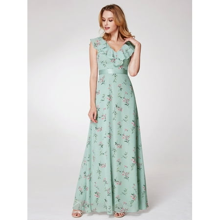 - Ever-Pretty Women's Elegant V Neck Floral Printed Maxi Party Prom Dress Bridesmaid Dresses for Women 07241