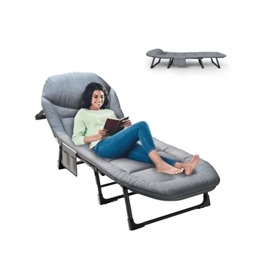 Folding Nap Bed For Room & Dorm – Adjustable Backrest, Compact, Built-In Pillow & Pocket,Grey