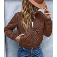 thumbnail image 4 of Female Stand Collar Quilted Puffer Jacket Padded Zip Coat Brown XS, 4 of 7