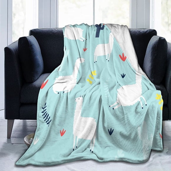 Llama Alpacas Throw Blanket Cartoon Cute Soft Lightweight All Season Blanket Gift for Sofa Chair Bed Office Camping 50"x60"