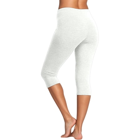 FYEGRE Women s Soft Capri Leggings Lightweight Cropped Leggings 3/4 Stretch Capris Yoga Pants - Rug & Plus White L