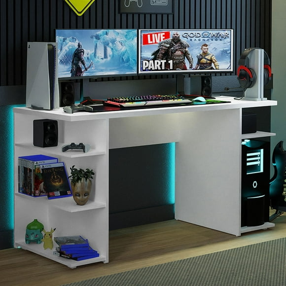 Madesa Computer Desk with Shelves, Home Office Desk for Large Monitors, Gaming Computer Desk