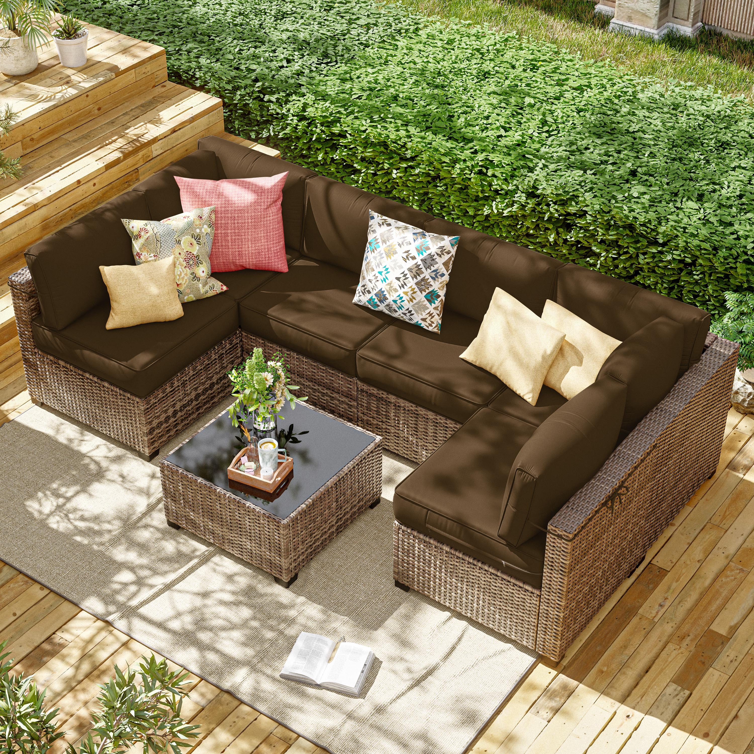Kimunuk 14 Pcs Outdoor Slipcovers for Cushion, Replacement Outdoor Patio Cushion Covers with 3 Size, Waterproof and Zippered, Fit for Outdoor Furniture, Patio Sofa Couch, Covers Only, Chocolate
