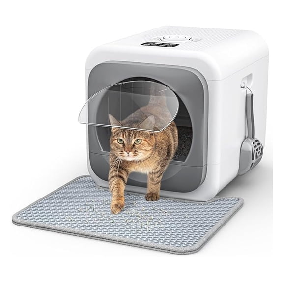 Smart Odor Control Cat Litter Box for Big Cats & Multiple Cats, Easy Clean with Infrared Sensor, & Mat, 5V/1A USB