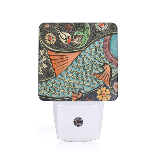 Balery Rich Fish Luz Nocturna LED con Sensor Automático, Enchufe con Sensor Crepuscular, Luz Suave de 0.5W para Dormitorio, Pasillo, Baño-UK