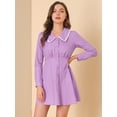 thumbnail image 2 of Vestido camisero informal de algodón de manga larga con cuello Peter Pan Allegra K Púrpura L, 2 of 6
