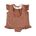 thumbnail image 2 of Toddler Girl One Piece Swimsuit Ruffle Sleeve Cross Back Swimwear Bathing Suit Solid Color Beachwear MHX, 2 of 6