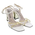 thumbnail image 2 of Roberto Cavalli Class  White/Gold Block Heel Leather High Heel Sandal-8.5/9 for womens, 2 of 4