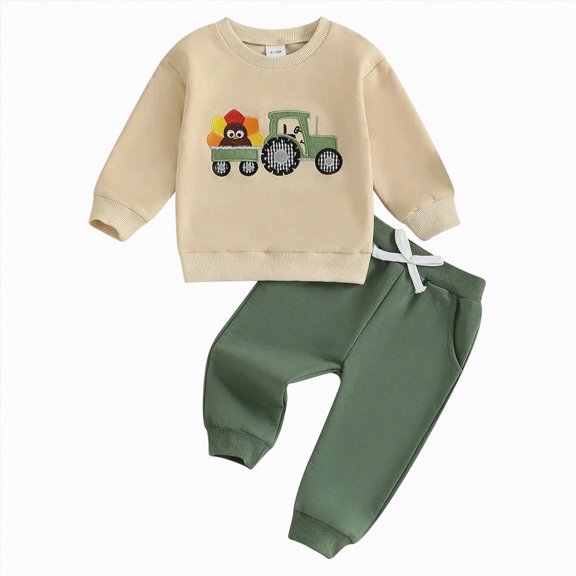 yboeqw Toddler Baby Boys Clothing Outfits 2 Piece Trendy Print Long Sleeve Round Neck T-Shirt and Relaxed Fit Pants Sets Green,Size 12-18 Months