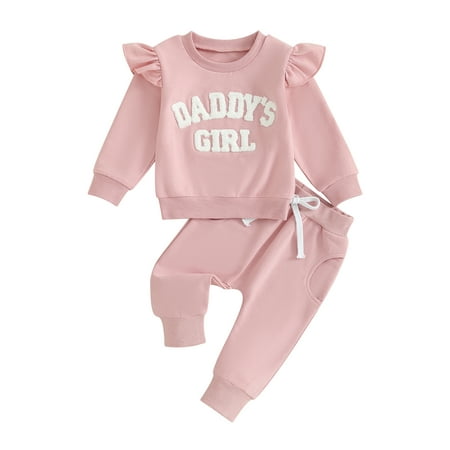

Hirigin Stylish Baby Girl 2Pcs Fall Outfits with Letter Embroidery Ruffle Sweatshirt and Pants