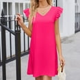 thumbnail image 7 of Wycnly Dresses for Women Casual Ruffle Sleeve Lightweight Swing Tunic Tshirt Dresses V-Neck Short Sleeve Solid Summer Mini Formal Dress Hot Pink s, 7 of 7