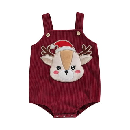 

Baby Girls Boys Christmas Elk Embroidery Corduroy Rompers for Winter