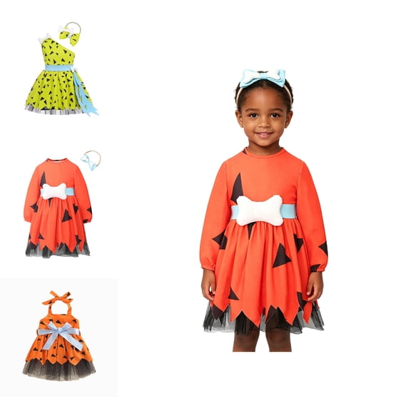 Girls Caveman Costume Historical Stone Age Tutu Dress with Headband Dress Up Photo Shoot Halloween Outfit