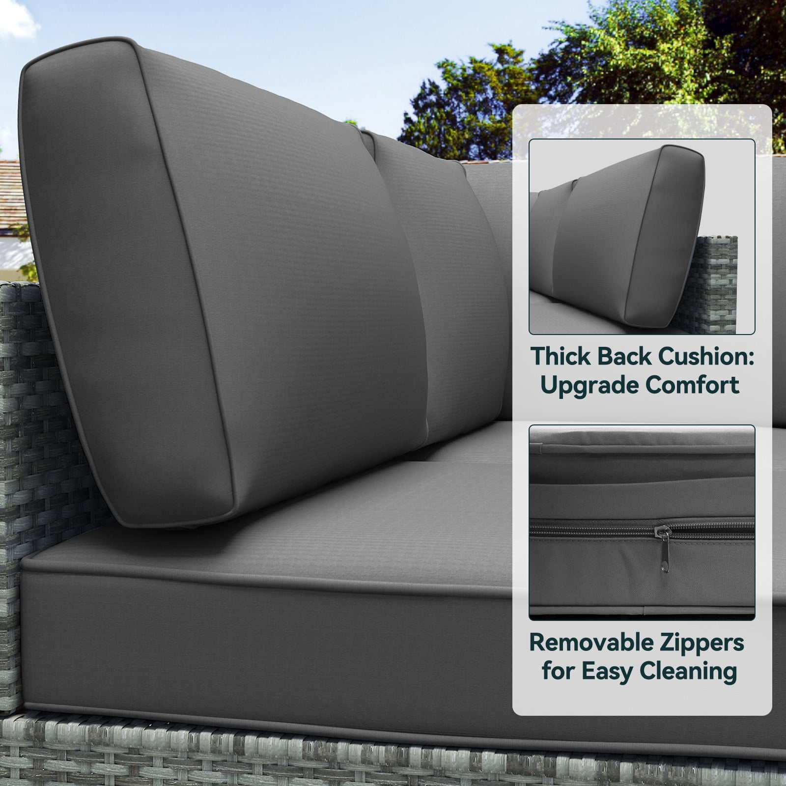 Yalissey Outdoor Replacement Cushions for Patio Furniture,Water-Resistant Sofa Cushions for Rattan Wicker Sectional Patio Conversation Sets,14-Piece Outdoor Couch Cushions Patio Sofa,Gray