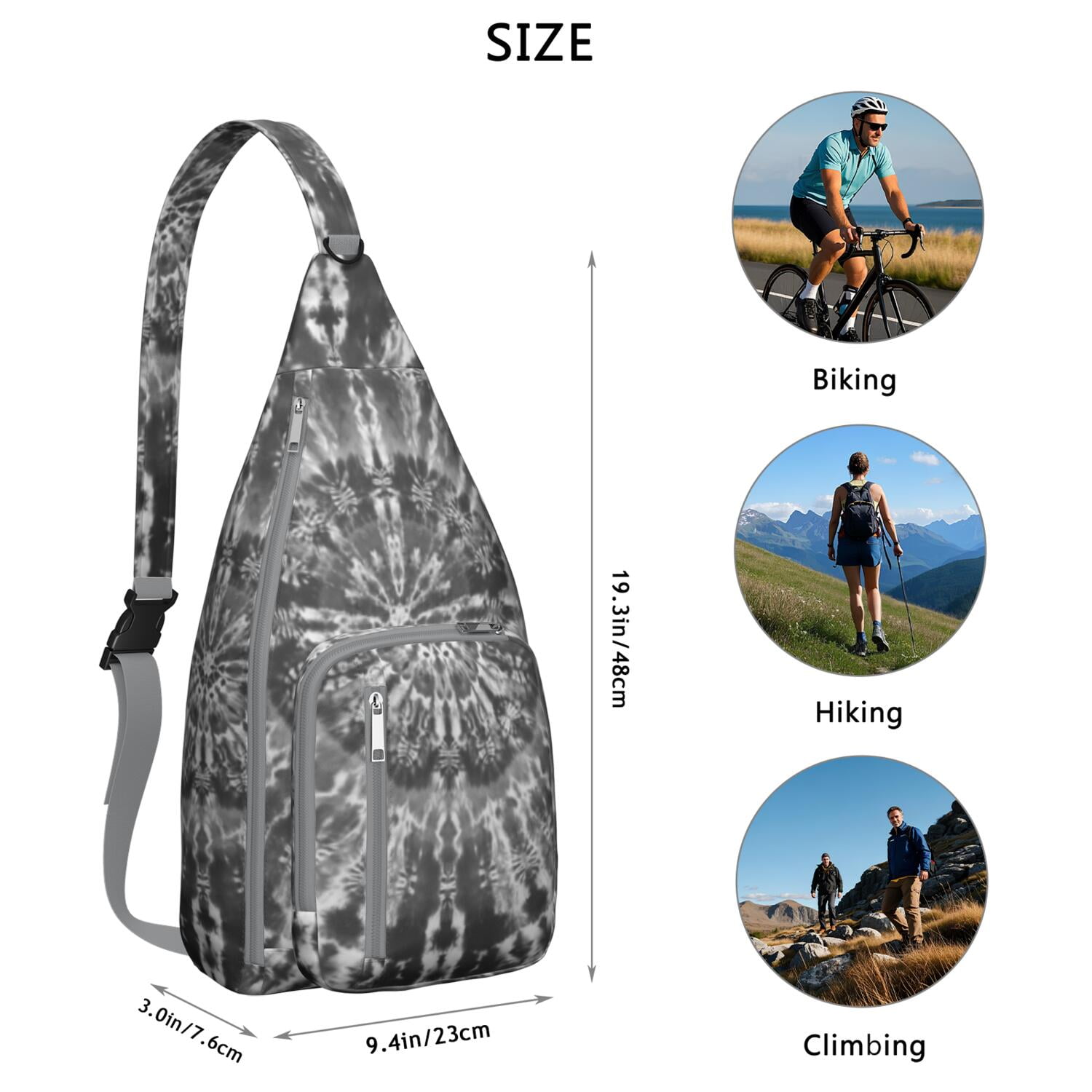 Boho Tie Dye Sling Bag - Rainbow Watercolor Print Crossbody Backpack for Women & Men, Lightweight Shoulder Bag (Psychedelic Swirl Design, Water-Resistant & Durable)