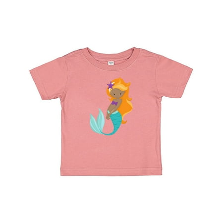 

Inktastic African American Mermaid Orange Hair Sea Star Gift Baby Girl T-Shirt