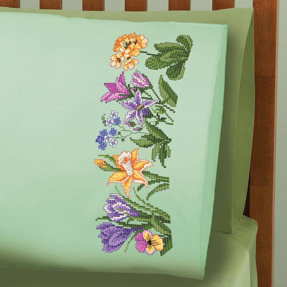 Herrschners® Spring Pillowcase Pair Stamped CrossStitch