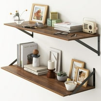 Floating Shelves Wall Mounted, 12 Inch Deep Floating Shelves for Wall, 36"W x 12"D Wall Shelves, Large Display Storage Shelves for Books, Living Room, Bedroom, Kitchen, Walnut Color, Set of 2