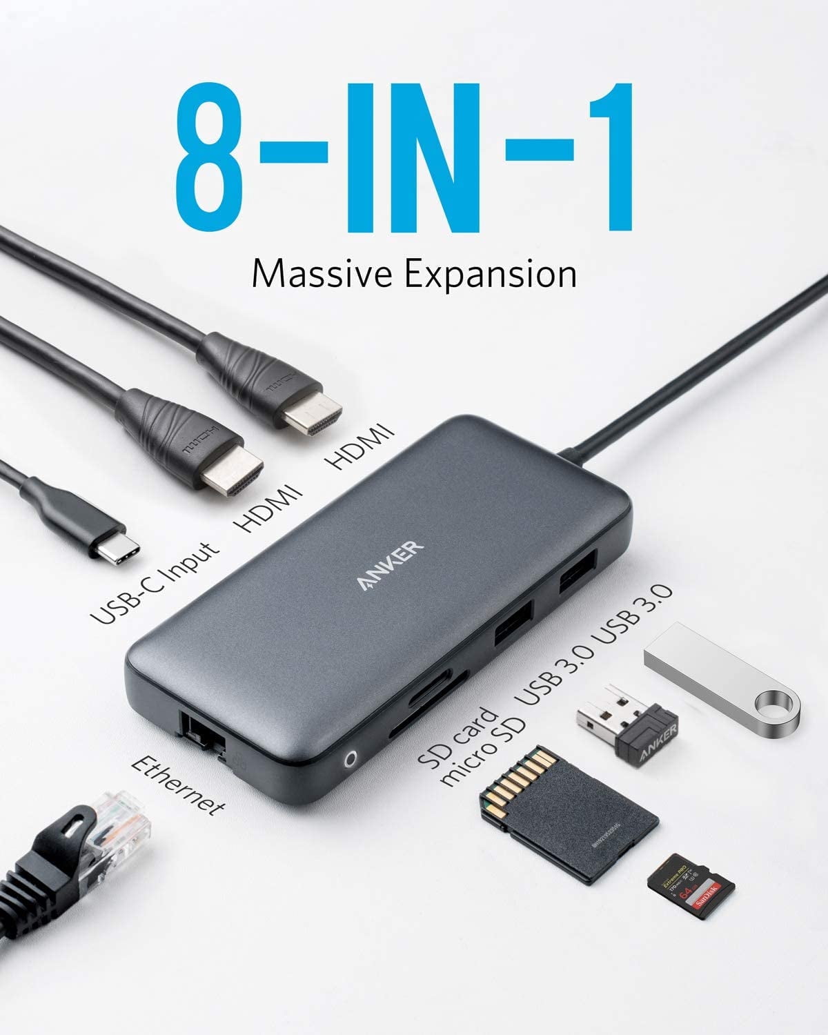 Anker, 552 USB-C Hub, 9-in-1, 100W PD, 4K HDMI 1.4 @ 30Hz