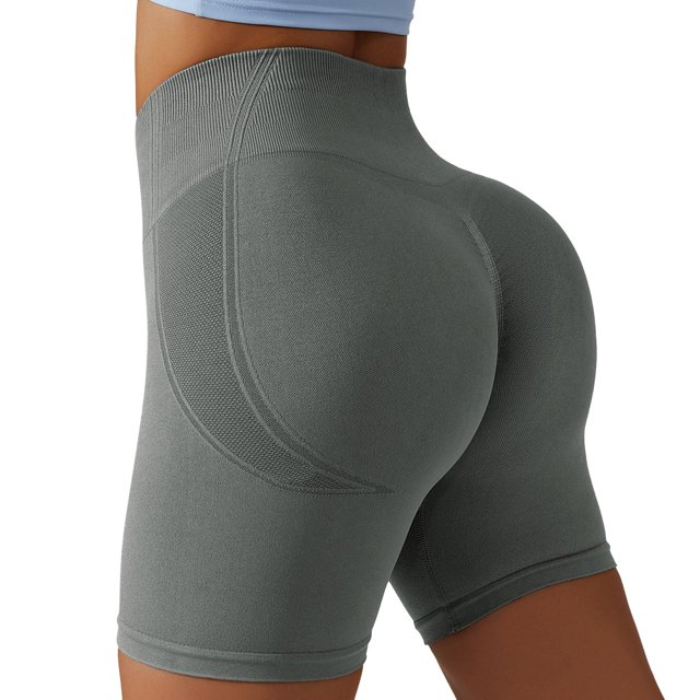 Pantalones cortos de yoga de cintura alta para mujer - Poliéster/spandex, suave y elástico, realza las caderas, fitness/baile