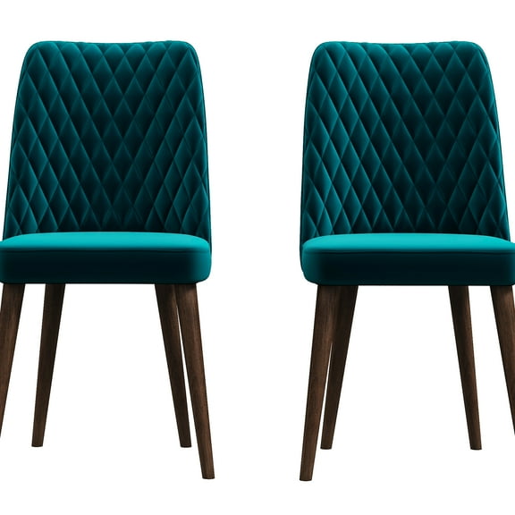 2 Mid-century Modern Velvet Dining Chairs - Teal Solid Wood Upholstery, High Density Foam Cushioning ( Of 2), Build Filler Upholstery