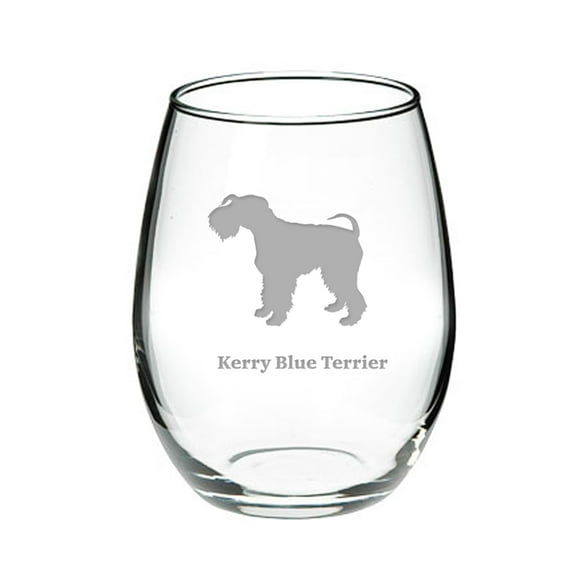Kerry Blue Terrier Deep Etched Stemless Red Wine Glass