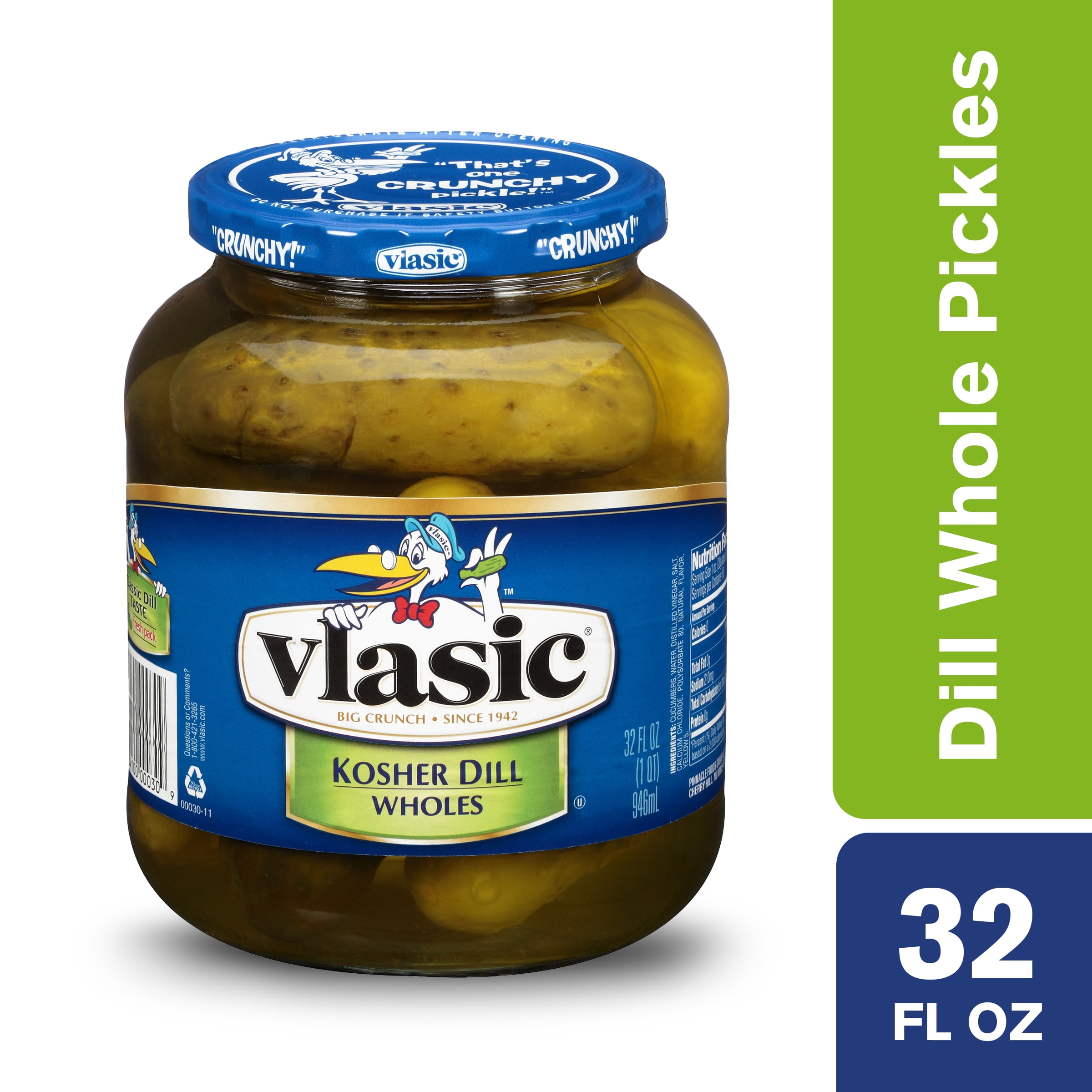Vlasic Kosher Dill Whole Pickles, Keto Friendly, 32 FL OZ - Walmart.com