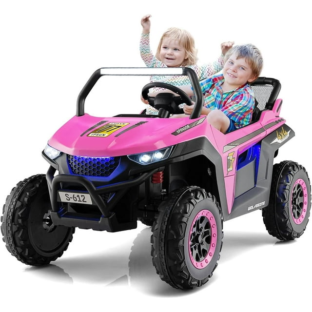 OLAKIDS 2 Seater Kids Ride On UTV, 12V Electric Truck Car with Remote Control, Power Wheel, Battery Powered Vehicle with Music, 4 Wheels Suspension, Bluetooth, MP3, USB, FM, Horn