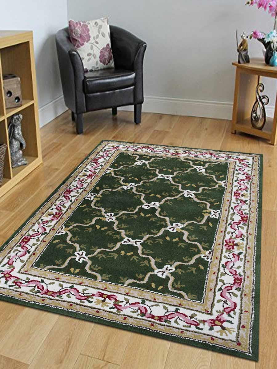 Oriental Hand Tufted Wool Traditional 4x6 Border Area Rug Green Beige