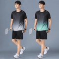 thumbnail image 1 of Traje de entrenamiento de bádminton de manga corta para hombre, de secado rápido, chaleco de tenis para correr, equipo deportivo, 1 of 4
