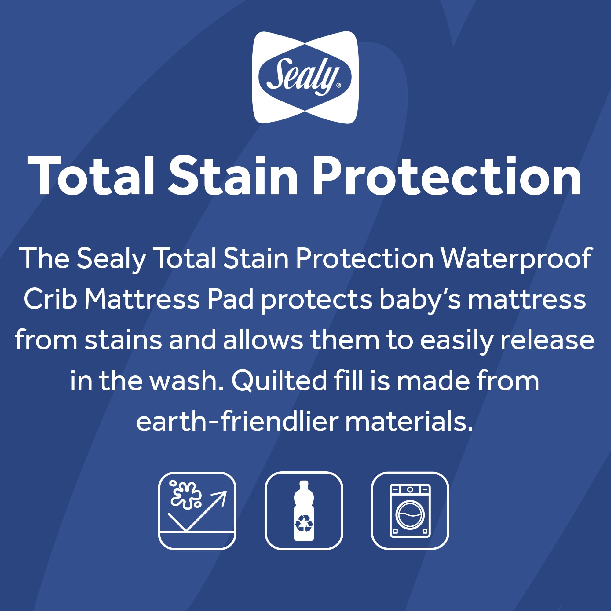 Sealy Total Stain Protection Waterproof Fitted White Crib Mattress Pad, Crib/Toddler Bed Protector, 52" L x 28" W