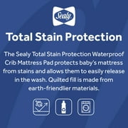 Sealy Total Stain Protection Waterproof Fitted White Crib Mattress Pad, Crib/Toddler Bed Protector, 52 L x 28 W