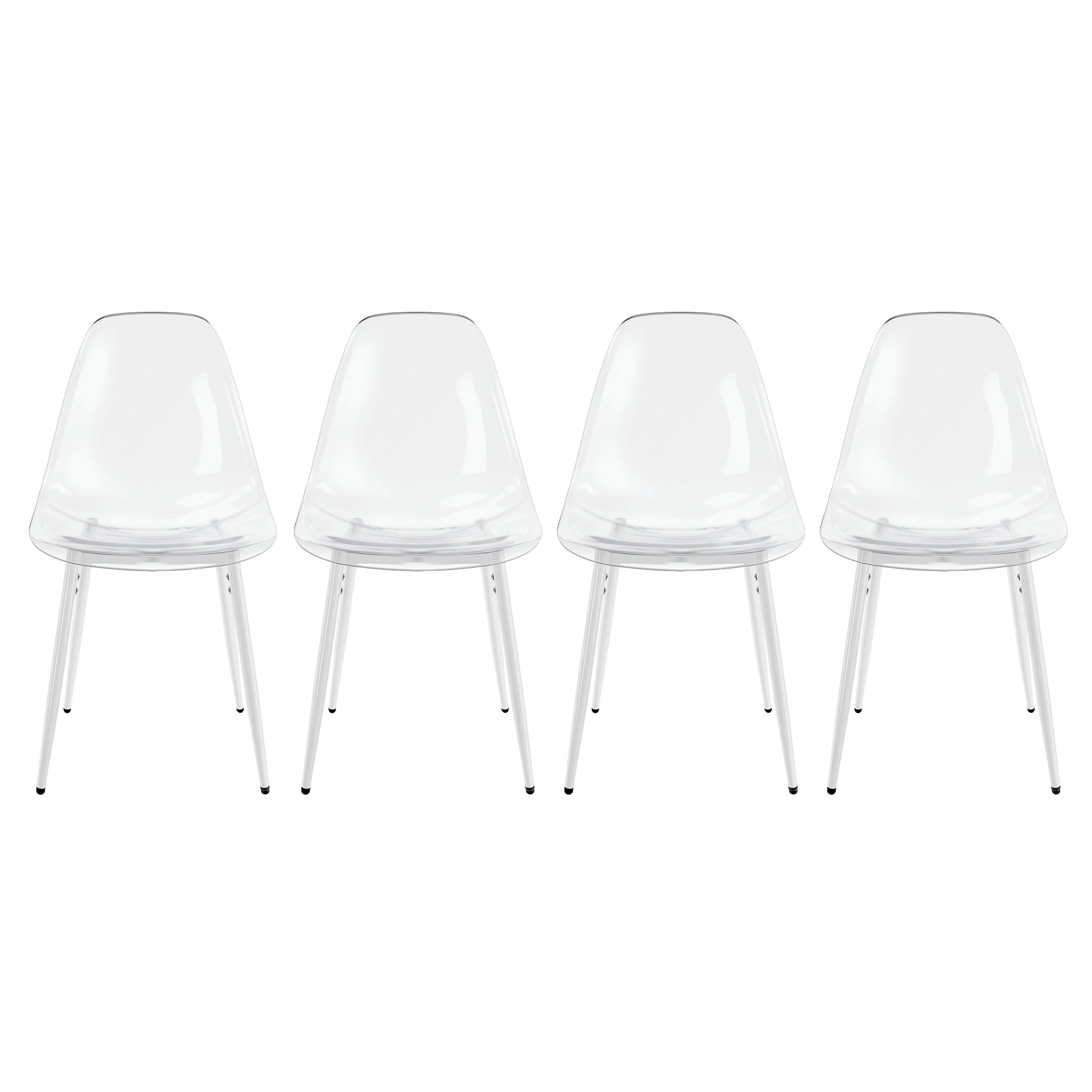 Transparent Dining Chairs, Set of 4 Modern Shell Chairs with Durable Metal Legs, Easy Assembly for Dining Room, Home Office and Cafe, Matte White