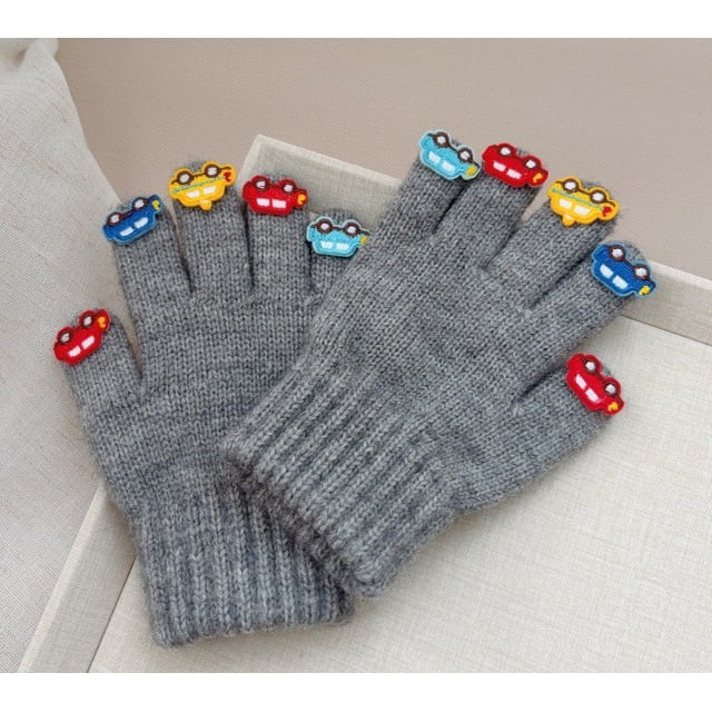 Guantes cálidos y cómodos para niños con cinco dedos pegatinas coche personalidad bebé guantes Otoño e Invierno niños y niñas Dedo de punto mano