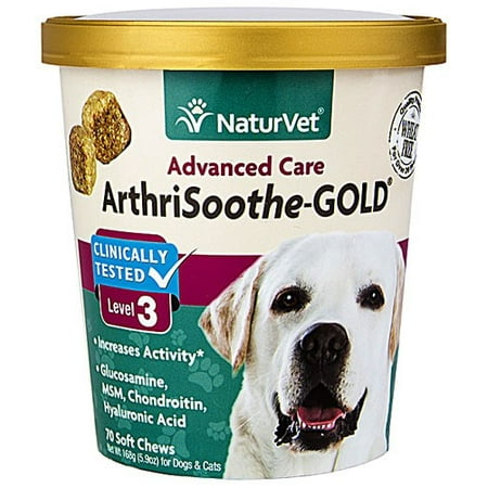 NaturVet ArthriSoothe-GOLD Level 3, MSM and Glucosamine for Dogs and Cats, Advanced Joint Care Support Supplement with Chondroitin and Omega 3, Clinically Tested, 70 Soft
