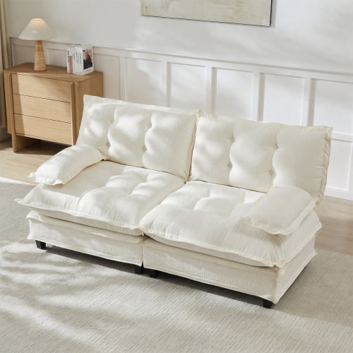 77" Breathable Chenille Small Loveseat Couch, 2 Seater Sofa with Modular Design, Comfortable Loveseat with Deep Seat for Living Room, Beige